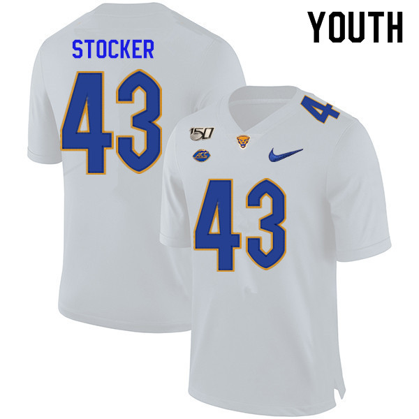 2019 Youth #43 Jay Stocker Pitt Panthers College Football Jerseys Sale-White